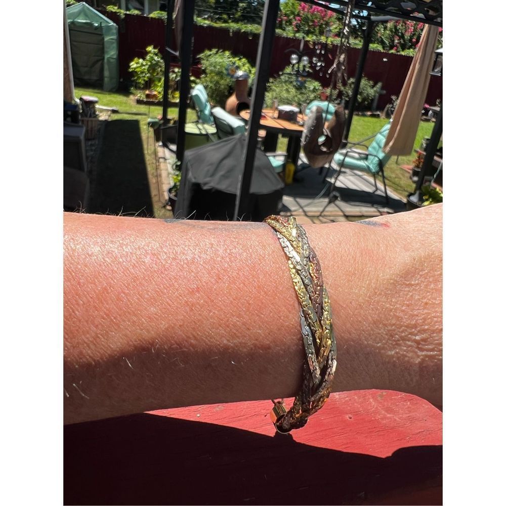 Tri Color Chain Rose Gold Silver Herringbone Bracelet